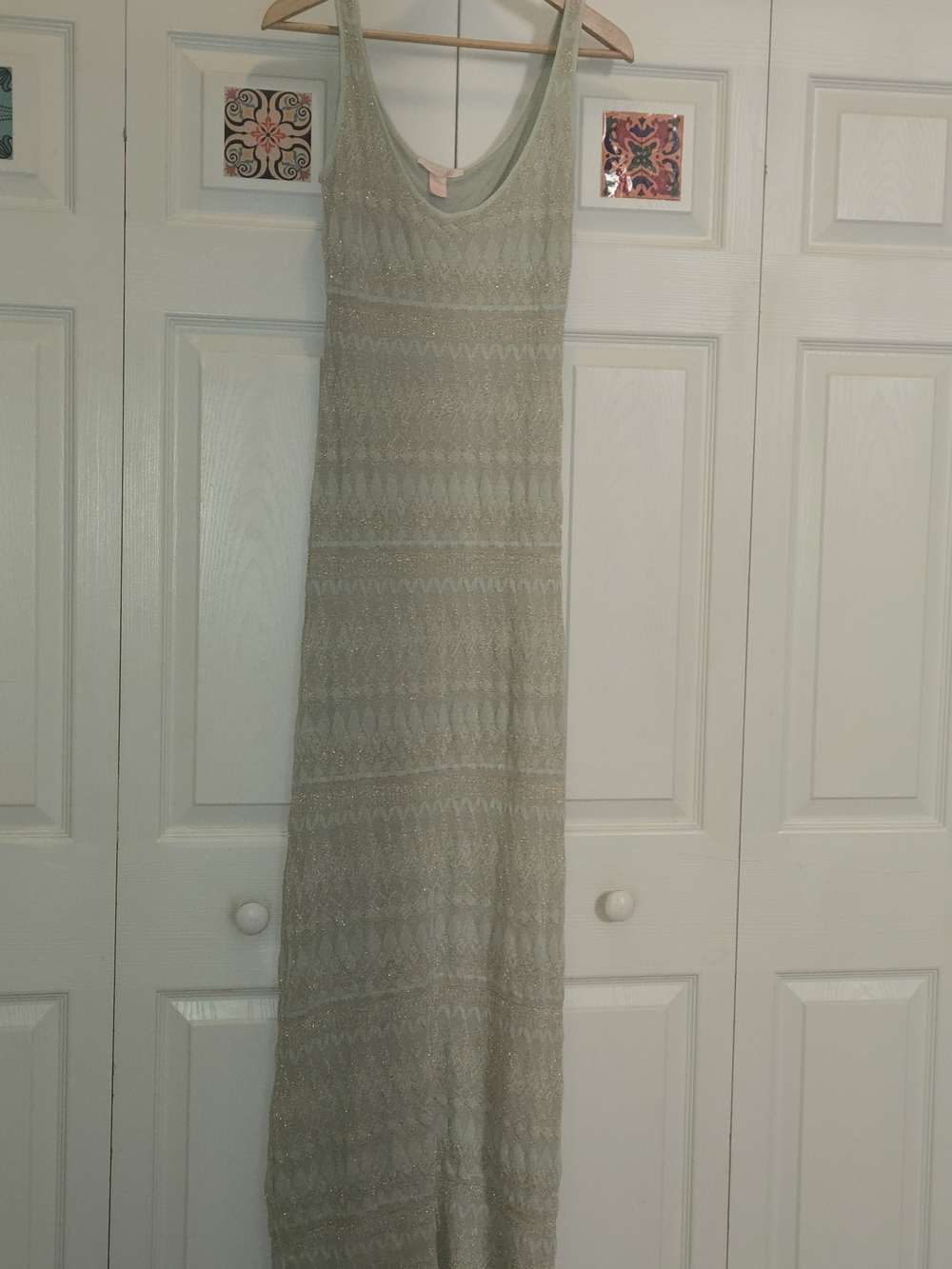 Victoria's Secret Boho Crochet Knit Sleeveless Maxi Dress - Mint/Gold Size Small